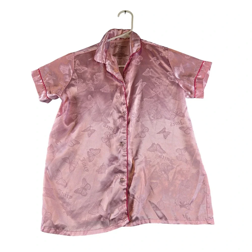 Juicy Couture Pink Satin Butterfly Jacquard Sleep Shirt Girls Size 10/12
